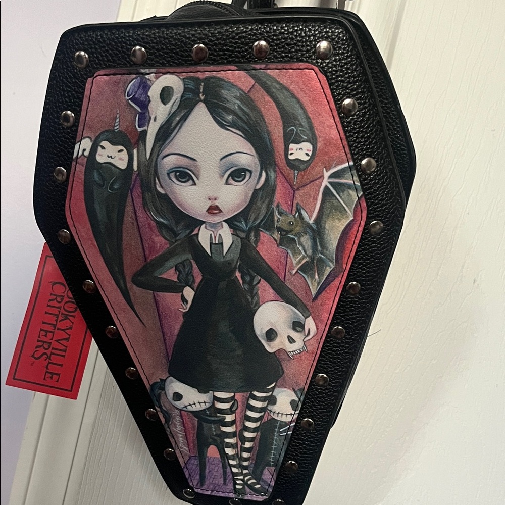 Black Coffin Backpack with Gothic Art